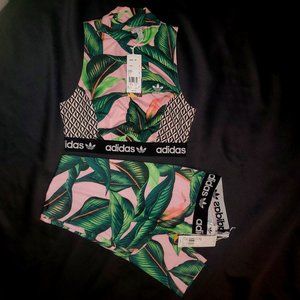 NWT Adidas x The FARM Pink Leaf Crop Top & Legging